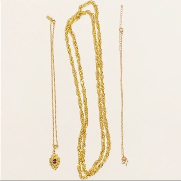 Vintage Gold Toned Chain Faux Jewel Necklaces - Picture 2 of 2